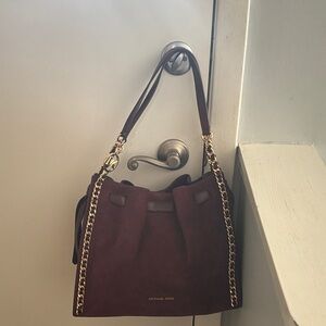 Michael Kors Burgundy Suede Shoulder Bag with Gold Chain